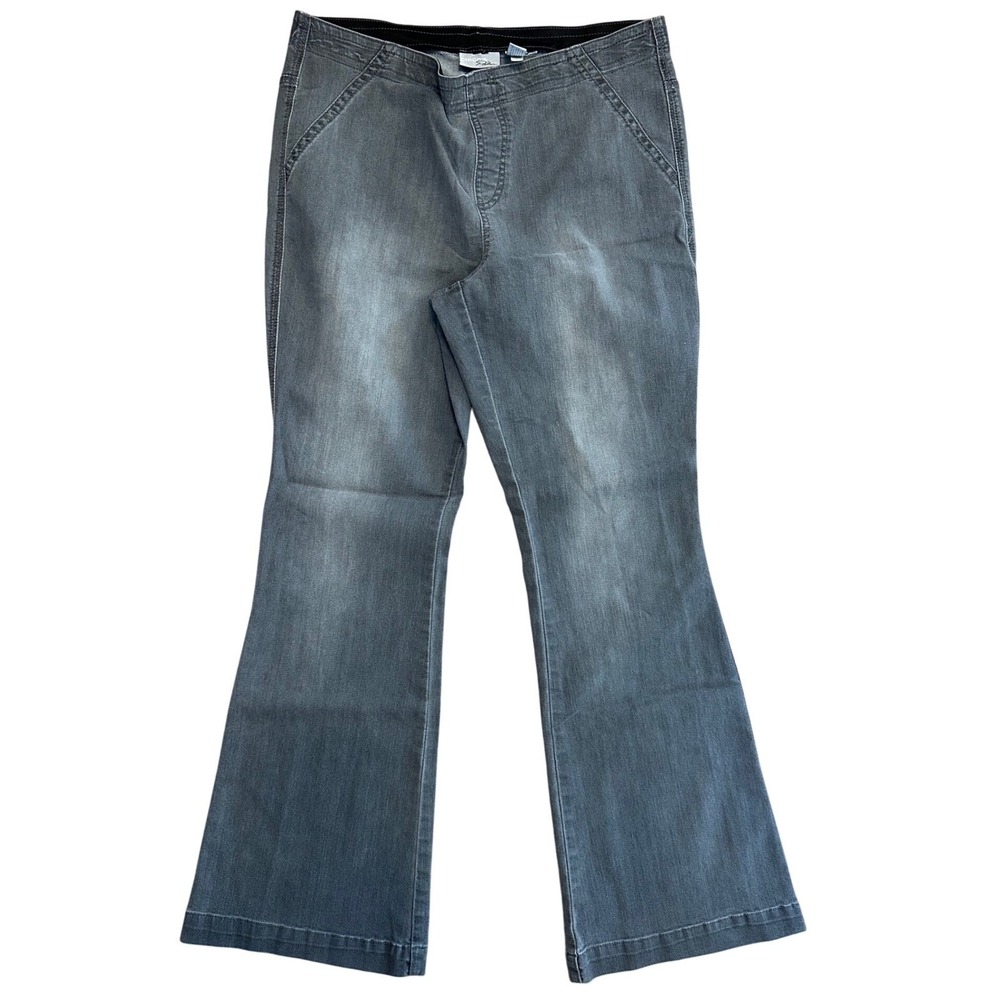 Chicos Platinum Womens Gray Flare Wide Leg Jeans‎ Pull On Stretch Size 1.5(10)